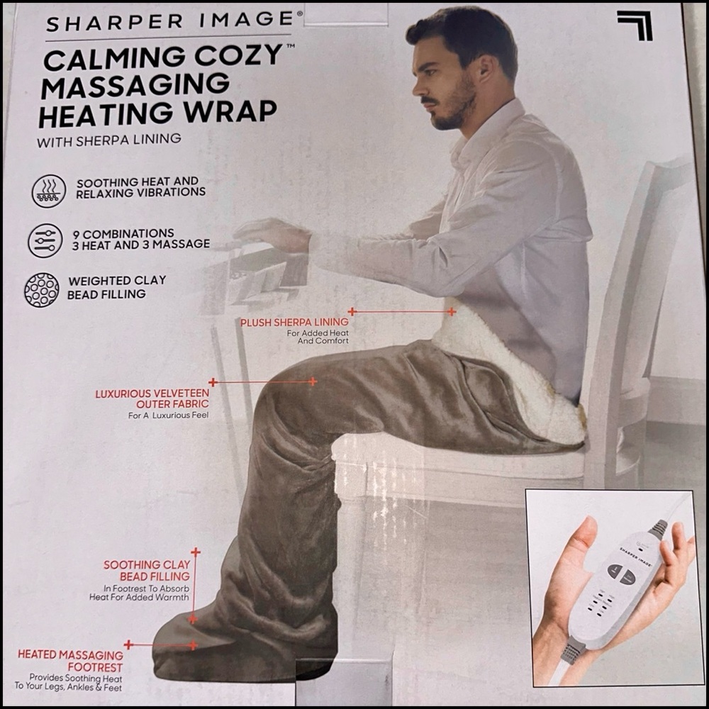🔥♨️Sharper Image Gray Massaging Heating Wrap with Sherpa Lining - Picture 3 of 16